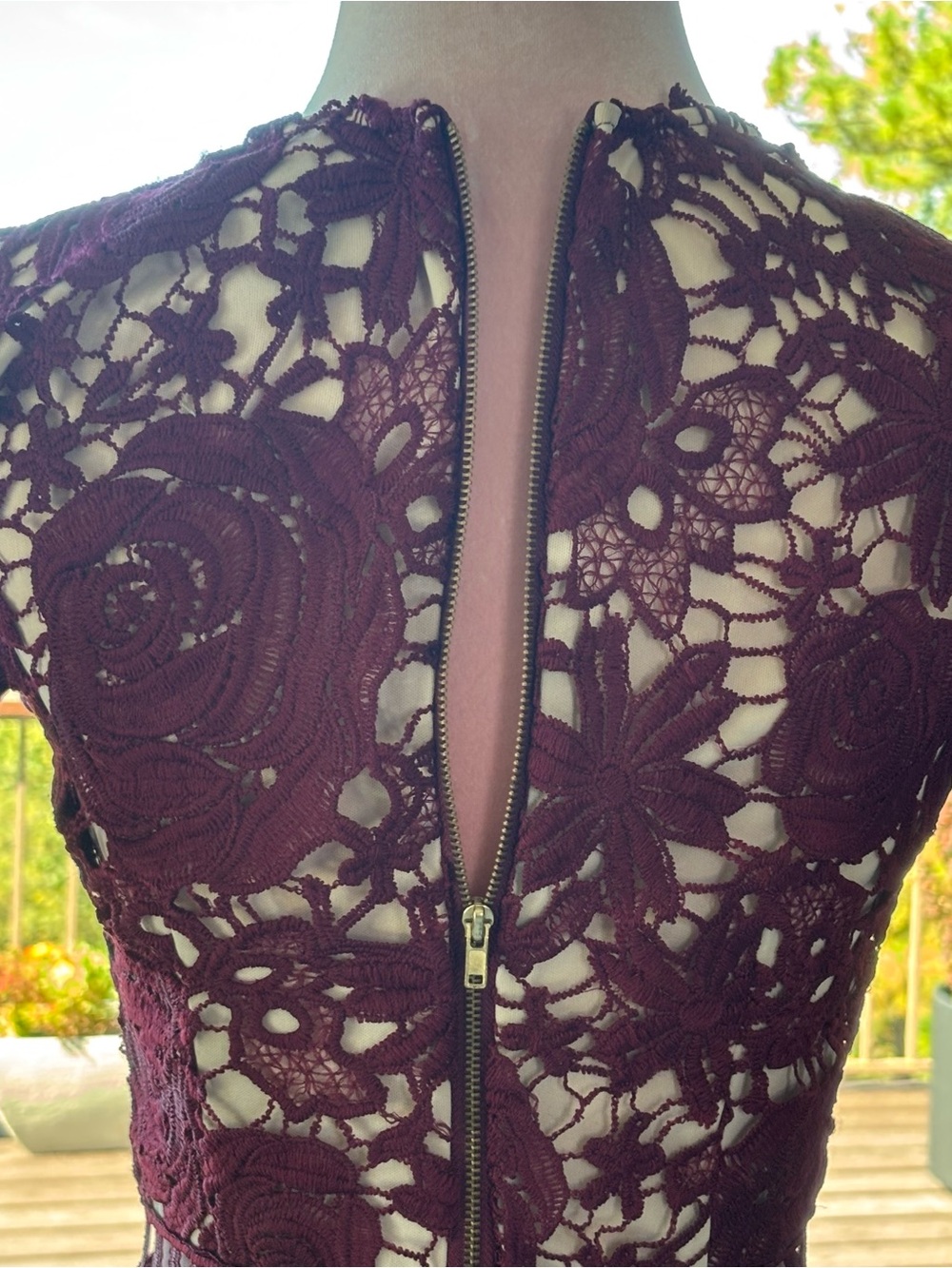Love X Design Burgundy Floral Lace Romper XS Boho Crochet Cutout - Picture 5 of 15